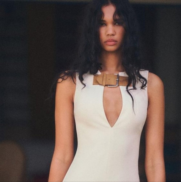 Zara Cream Dress with Tan Belt Accent Xs - Picture 3 of 7